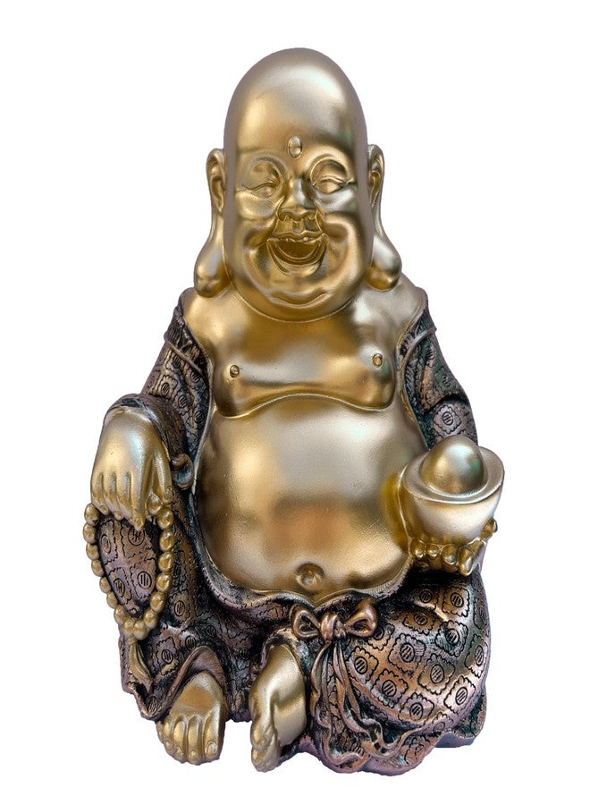 JORAE Laughing Buddha Statue Sitting Carrying Golden Ingot Fengshui Figurine for Wealth Lucky Blessing Sculpture Home Décor Table Collectible Indoor, 6” H